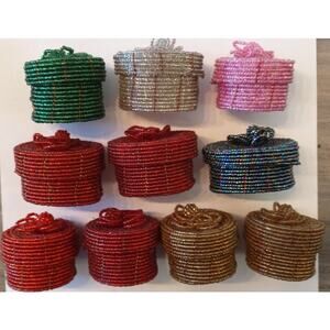 Ten Beaded Jewelry Earring Ring Boxes, Trinket Keepsake Boxes, Party Favor Gift